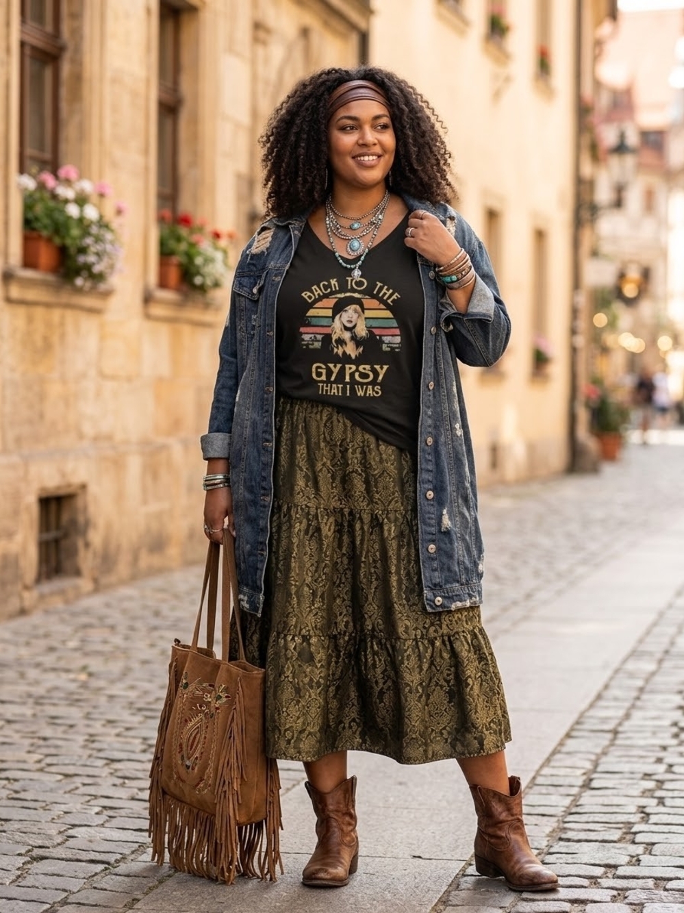 Back to the Gypsy That I Was V-Neck Graphic Tee - Black